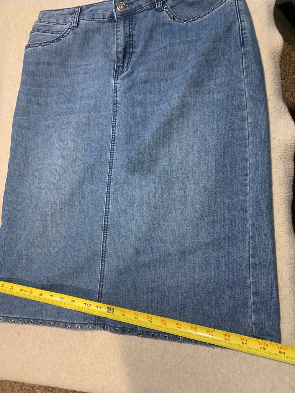 Christopher & Banks Dark Blue Denim Midi Skirt with Stud Hem - Picture 8 of 9